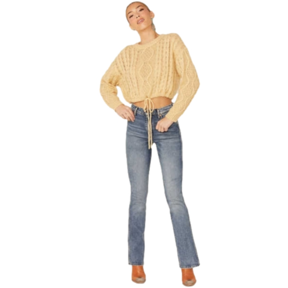 Lush Butter Yellow Cropped Knit Sweater with Front Tie sz M - Like New